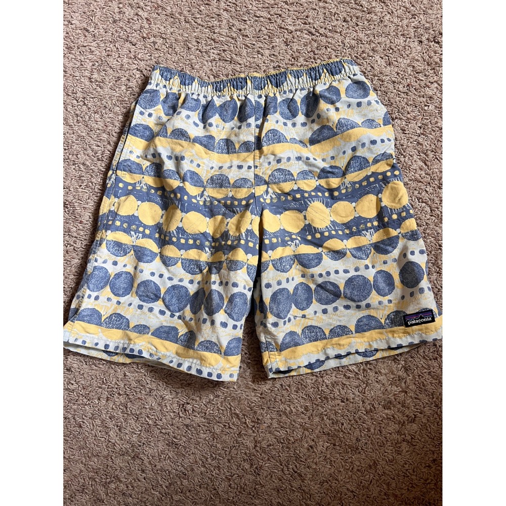 Patagonia Baggies Shorts Mens XL Yellow Blue Abstract Geometric Print 5 Inch